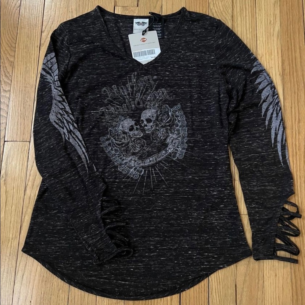 Harley-Davidson Women's Laced Cuff Long Sleeve V-Neck Shirt
